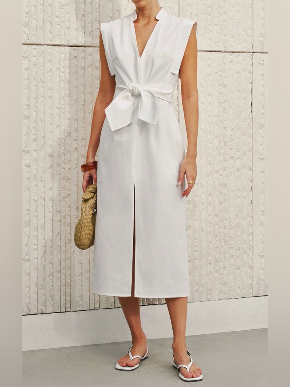 Commense Sleeveless V-Neck Bow Split Dress - M